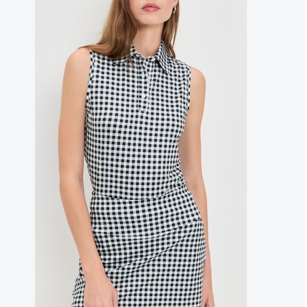 Rhone Course To Court Sleeveless Polo Top Pure Black Gingham XS Activewear